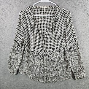 Joie Silk Blouse Womens Size M Black Cream Houndstooth Leopard Mixed Print